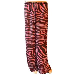 Michael Kors Semi Sheer Pink & Brown Zebra Print Swim Suit Cover Up Wide Leg